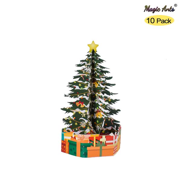 10er-Pack 3D-Weihnachtsbaum-Popup-Karten, Geschenk für das ganze Jahr, Weihnachtsgrußkarten 240118