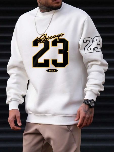 Moletons masculinos Moletons 23 EUA Art Letter Design Homem Roupas Street Style Fleece Moletons Outono Casual Hoodies Moda Crewneck Pulôveres J240126