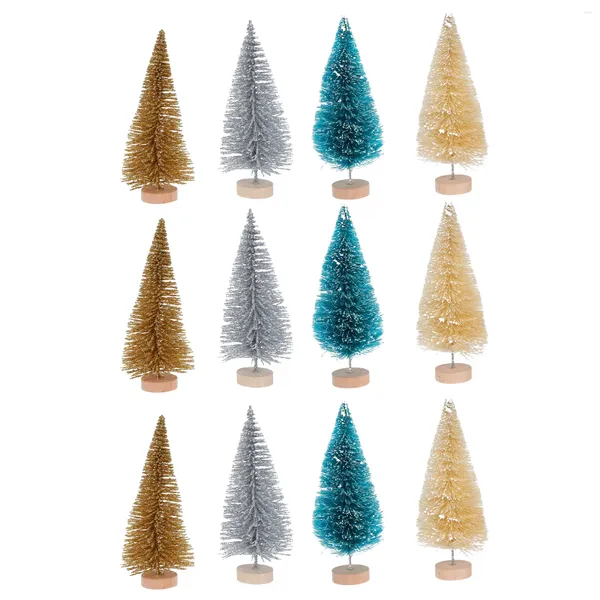 Decorações de Natal 12 Pcs Árvore Artificial Mini Mini Pine Trees Party Desktop Supplies Neve