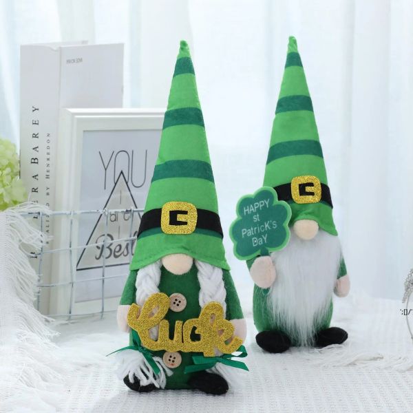 Festivo dia de são patrício gnome pelúcia artesanal sem rosto decorações elfo verde estatuetas decoração de mesa para casa ornamento 0126