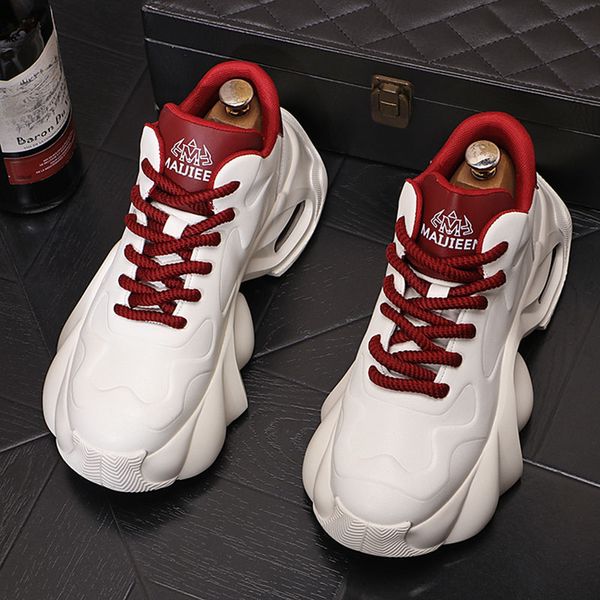 Nova moda masculina branco vermelho retalhos causais apartamentos sapatos de fundo grosso masculino mocassins esporte tênis caminhada zapatillas hombre