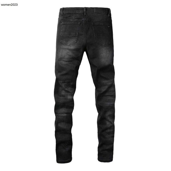 Pantaloni da uomo firmati Viola da uomo neri Jean Pantaloni da motociclista strappati effetto consumato Pantaloni da motociclista slim fit Jeans 27 gennaio