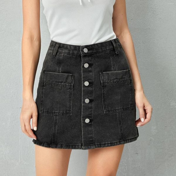Röcke Puloru Damen Mini-Denim-Skorts Vintage-Jeans mit hoher Taille und Knopfleiste und Vordertasche, lässige Straßenhose