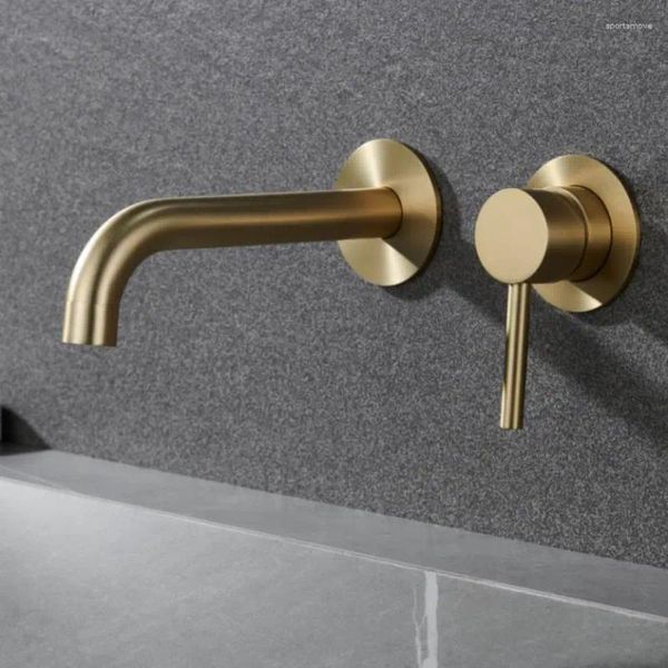 Rubinetti per lavabo da bagno Rubinetto in acciaio inox Miscelatore per lavabo Nero opaco Oro e acqua fredda Montaggio a parete Beccuccio per vasca con maniglia