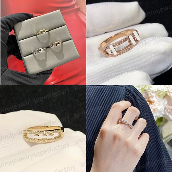 Designer de moda M seriesGold rose gold deslizamento movimento três diamante banda anel mulheres personalidade jóias festa de casamento amantes de luxo presente