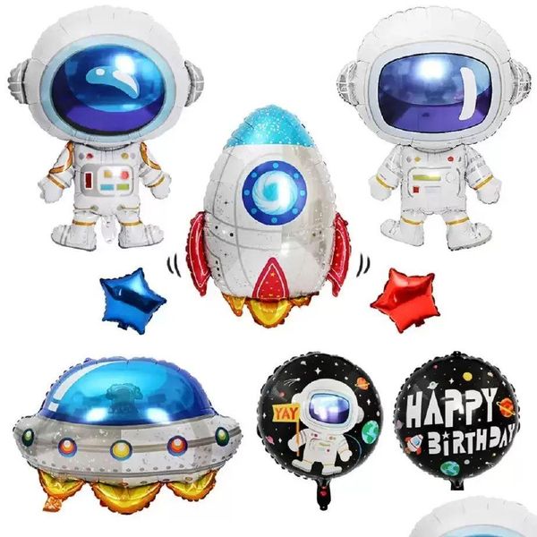 Decorazione del partito Palloncini a razzo 3D Palloncino Foil Astronauta Spazio esterno Astronave Et Ballon Per Birthdayboy Bambini Baloons Toys 1104 Dr Dhjps