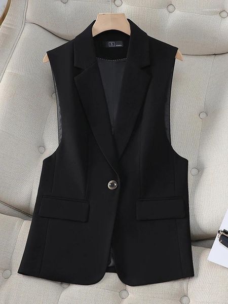 Ternos femininos blazers para mulheres casaco coreano senhora do escritório sem mangas colete jaqueta primavera 2024 moda único botão elegante coletes casuais