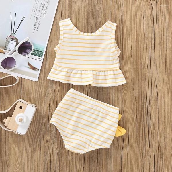 Damen-Bademode, 2-teilig, für Kleinkinder, Babys, Mädchen, Schleife, gestreift, bedruckt, Badeanzüge, Bikini-Set, Strandbekleidung, Badeanzug, Kleidung