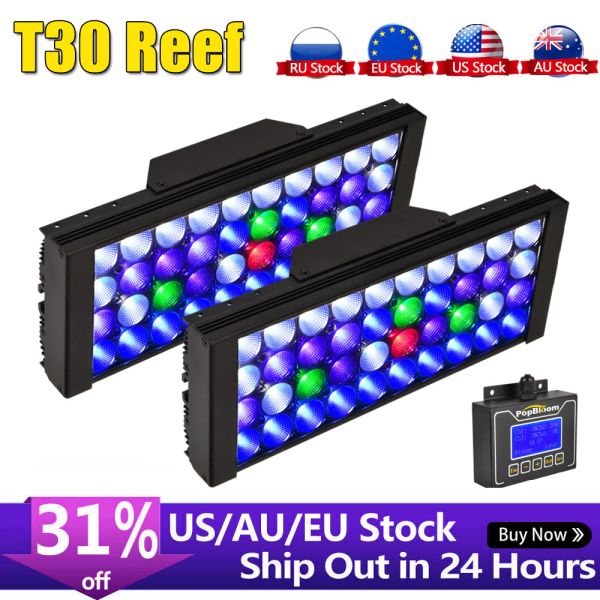 Iluminação popbloom led luz de aquário led aquário marinho iluminação led recife luz led aquário luz do tanque para coral crescer lâmpada turing30