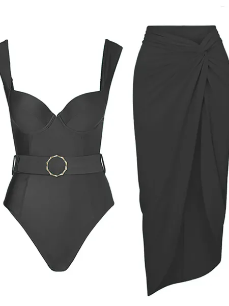 Damenbadebekleidung S - XL Sexy mit Gürtelrock Bügel hoher Beinausschnitt Frauen Einteiliger Badeanzug Weibliche Badende Badeanzug Schwimmen K5170