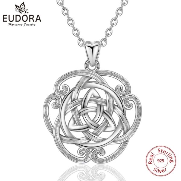 Pingentes eudora 925 prata esterlina luxo irlandês triquetra celtics flor pingente colar para presentes de aniversário feminino jóias finas cyd301