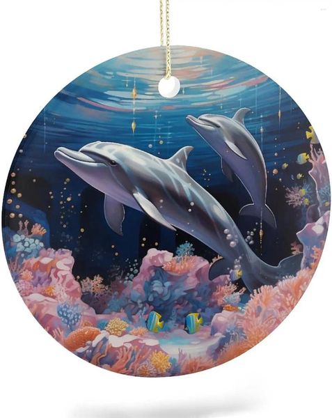 Ornamenti per decorazioni natalizie Ornamento in ceramica delfino super carino Appeso rotondo Buon regalo