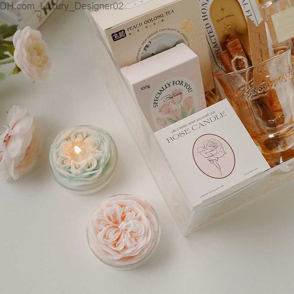 Bougies Bougies romantiques Austin Rose bougie d'aromathérapie faite à la main cadeaux d'invité de mariage personnalisés boîte de bougie parfumée décor à la maison Souvenirs Q240127