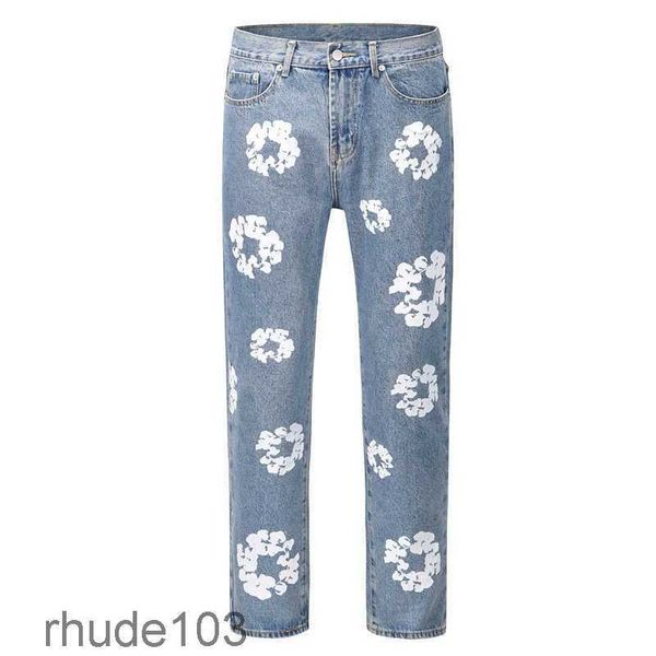 Jeans violets pour hommes, Style Kapok délavé, droit, style universitaire, pantalon imprimé Floral, S2z4 QX4K KW59