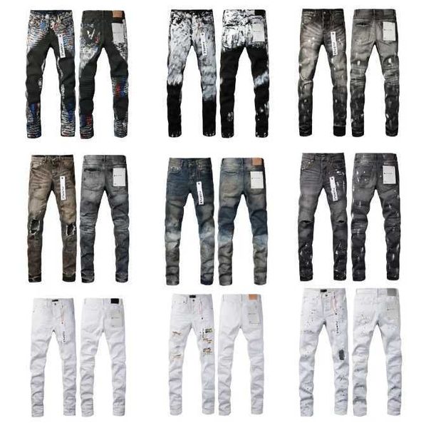 Stilista Jeans viola Uomo Vintage Skinny Stretch Wild Stack Strappato Gamba dritta Lavaggio ampio Sbiadito Hip Hop Street