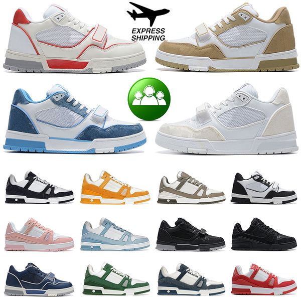 Treinador Sneaker Homens Correndo Sapatos Moda Mulher Causal Couro Lace Up Plataforma Sole Sneakers Branco Preto Amarelo Vermelho Mens Mulheres Luxo Camurça de Veludo