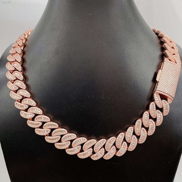 2024 novo hip hop colar atacado 925 prata esterlina forma da lua 18mm baguette vvs moissanite real cubana link chain