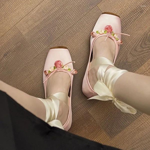 Scarpe eleganti Balletto Rosa Tacchi Piattaforma Stringate Y2k Mary Janes Lolita Décolleté con punta quadrata Signore in offerta 2024