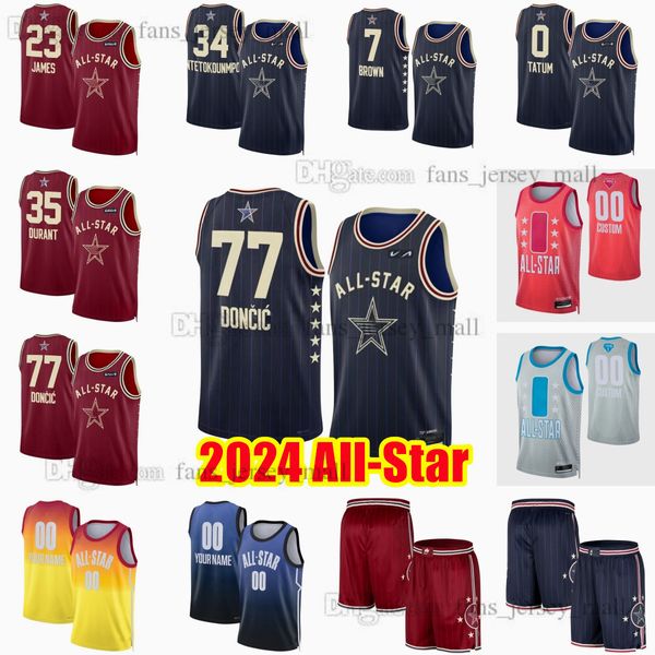 Benutzerdefinierte 2024 All-Star-Basketballtrikots mit Aufdruck: 23 James 77 Luka 2 Shai Doncic Gilgeous-Alexander 12 Ja Morant Stephen Curry Anthony James Edwards Harde und Fox Irving