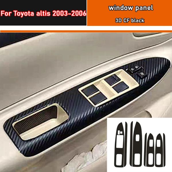 Estilo do carro preto carbono decalque botão de elevação da janela do carro interruptor painel capa guarnição adesivo 4 pçs/set para toyota altis 2003-2006