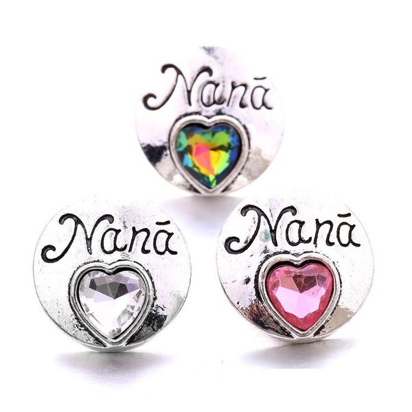 Charms Colorf Sier Colore Bottoni a pressione Charms Fiore Risultati dei gioielli da donna Nana Cuore Strass 18Mm Bottoni automatici in metallo Bracciale fai da te Dhjcy