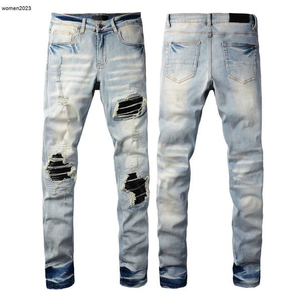 Designerjeans Herrenhosen Lila Jeans Herrenmarke Jean Distressed Ripped Biker Slim Fit Motorrad Herren gestapelte Jeans mit Buchstabendruck und Logo 27. Januar