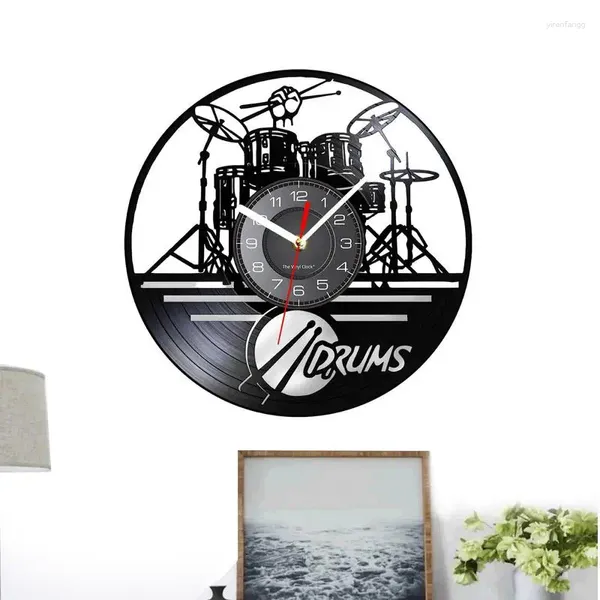 Duvar Saatleri Davullar Artwork Vintage Saat Müzik Odası Dekor Drum Set Retro Zaman Yüzü Sessiz Saat Davul Hediyesi