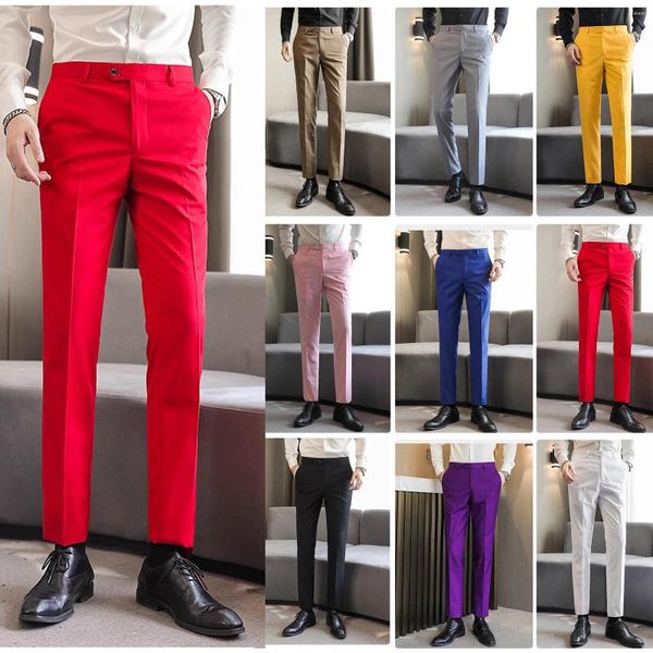 Abiti da uomo Elasticità in vita Pantaloni da abito da ufficio formale da lavoro Boutique Moda Colore puro Abito da sposa sottile Costume Pantaloni maschili