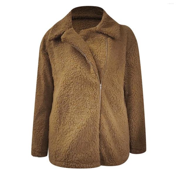 Jaquetas femininas mulheres casacos de pele do falso casaco de pelúcia manga longa fofo inverno quente jaqueta feminina oversized casual 2024