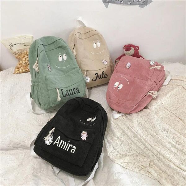 Mochila personalizada bordada veludo moda feminina feminina menina escola viagem sacos de ombro para adolescente