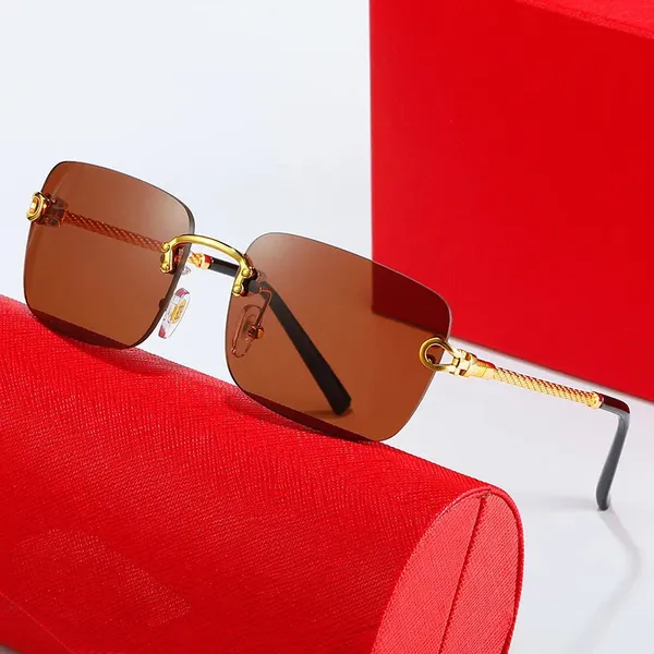 Designer-Sonnenbrillen für Herren, modische Sonnenbrillen für Damen, randlos, rechteckig, polarisierende Brillen, Netz, rot, gleiche Gafas de Sol, schwarze Mystery-Box, Sonnenbrille fa064