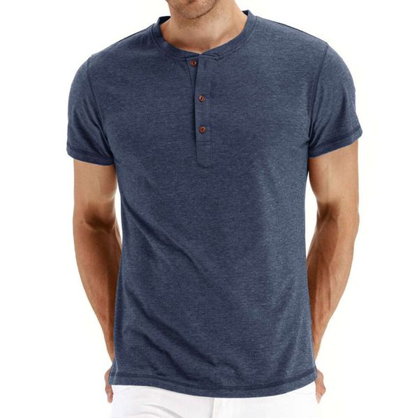 Novo estilo masculino t-shirts verão algodão masculino camiseta henley pescoço design de moda magro ajuste sólido t-shirts masculino topos t camisa de manga curta para