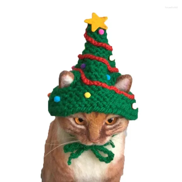 Costumi per gatti Gatti lavorati a mano Cani Cappelli natalizi Set di copricapi per albero di animali domestici Berretto tessuto a mano