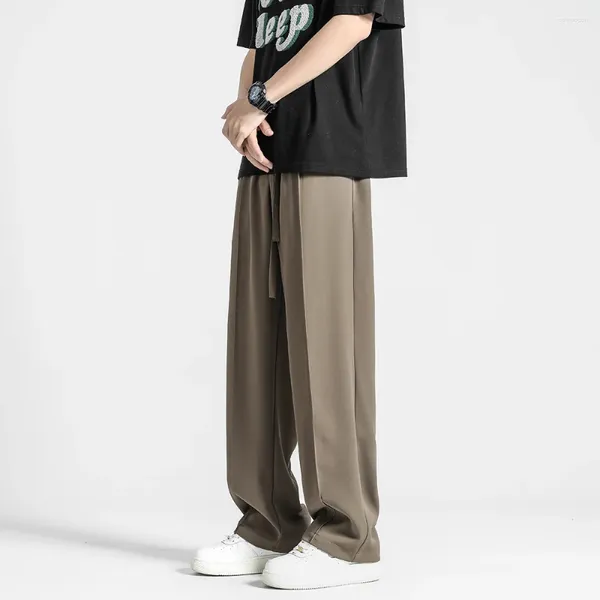 Ternos masculinos 2024 verão tecido de seda gelo calças casuais moda tendência solto terno cintura elástica 4 cores calças tamanho grande S-5XL