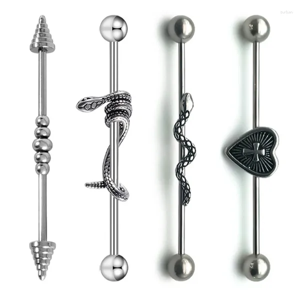 Ohrstecker, 1 Stück, Stahl, Mann, Industrie, Langhantel, Pfeil, Masse, Schlange, Drache, Herz, lange Brücke, Ohrring, transversal, Piercing, Unisex