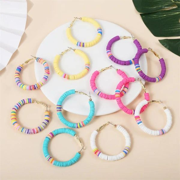 Серьги-кольца в стиле бохо, разноцветные круглые глиняные серьги для женщин, винтажные этнические висячие ювелирные изделия ручной работы, подарки