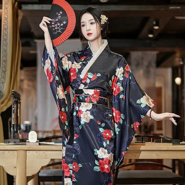 Indumenti da notte da donna Kimono in raso oversize Accappatoio da donna Stampa floreale Accappatoio Abito da donna Peignoirs Manica lunga Indumenti da notte Pigiama Casual