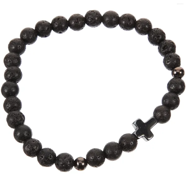 Charme pulseiras cruz pulseira mão para homens pedra pulso oração contas na moda jóias decorativas rocha vulcânica natural