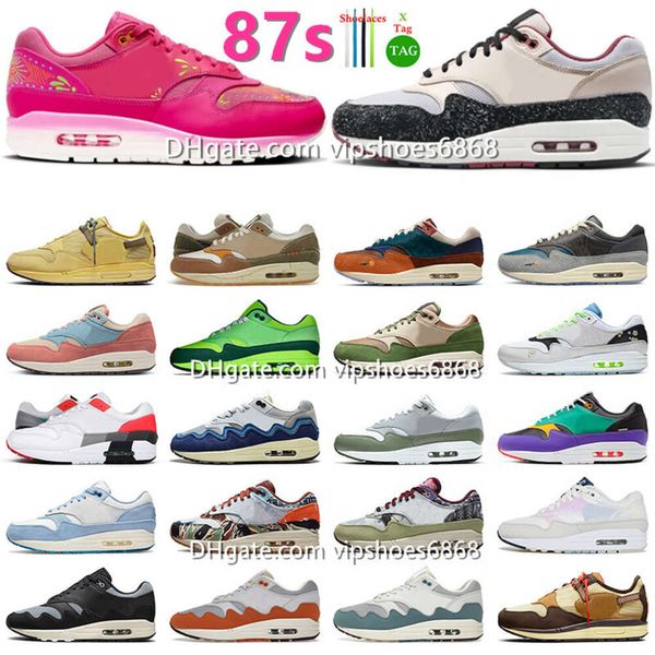 Mens Running Shoes 1s 87s Dia de Los Muertos Design pelo Japão Blueprint Sean Wotherspoon London Out TS x Saturn Gold Homem Mulher Trianers Sports Sneakers Outdoor Run Shoe