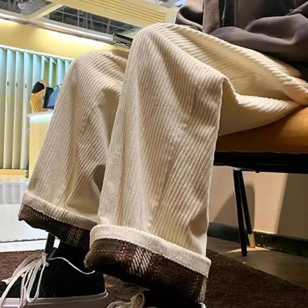 Erkekler Pantolon Sıradan Düz Renk Kalın Peluş Kargo Çizme Elastik Bel Geniş Bacak Giderlik için Yumuşak Sıcak Malzeme