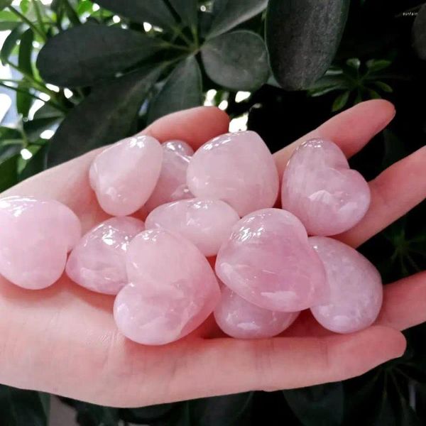 Estatuetas decorativas 10 peças de alta qualidade, preço de atacado, esculpidas à mão, cristal de quartzo rosa natural, coração, cura polida