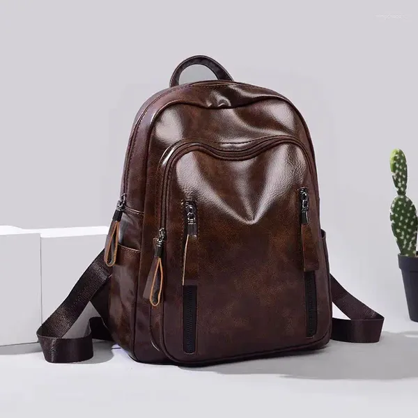 Okul çantaları vintage pu deri sırt çantası tasarımcısı marka kadınlar büyük kapasiteli seyahat;