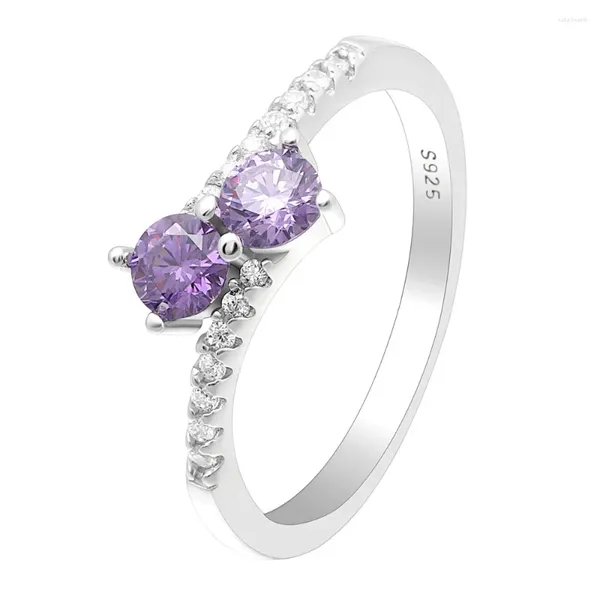 Con pietre laterali Seanlov classico argento CZ cristallo elegante anello di fidanzamento per le donne regali d'amore di nozze rosso viola bling