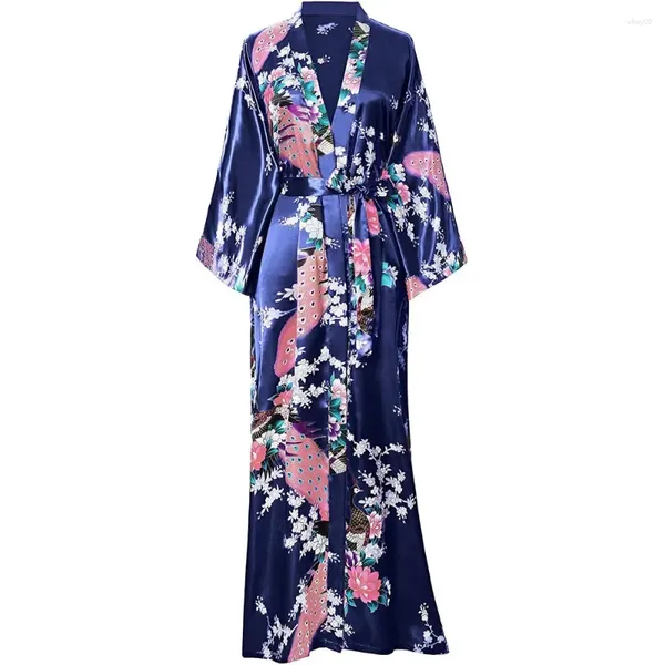 Mulheres sleepwear mulheres longo robe grande tamanho quimono roupão vestido verão primavera camisola novidade impressão nightwear seda cetim casa roupas