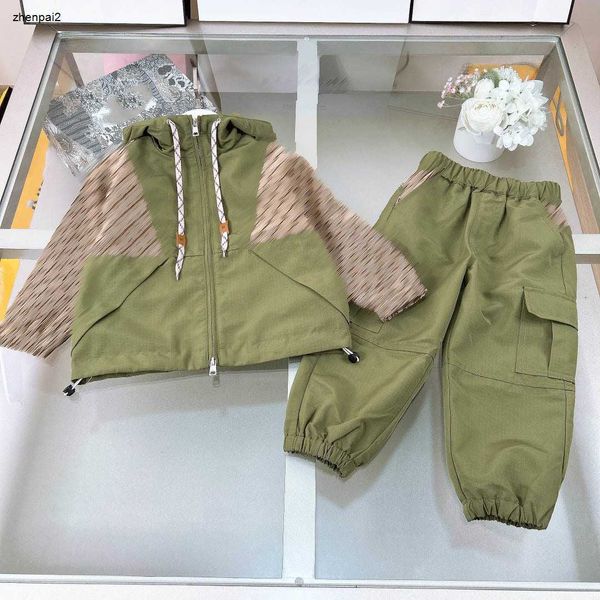Crianças de luxo fatos de treino emenda design bebê jaqueta terno tamanho 100-160 outono respirável malha forro casaco e calças jan20