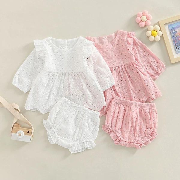 Conjuntos de roupas nascidos bebê meninas casuais 2pcs roupas conjunto verão manga longa camiseta elástica plissado shorts adorável para 18-24 meses