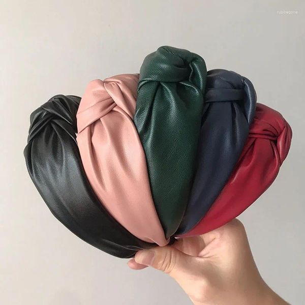 Capas de chuva pu couro bandana faixas de cabelo feminino acessórios cruz nó hoop senhoras meninas moda treliça arco hairbands chique moldura