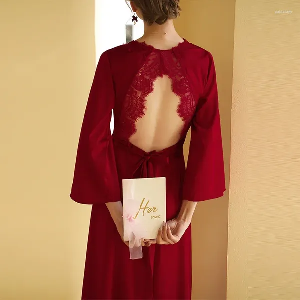 Женская пижама QSROCIO, длинный халат, кружевная шелковая спинка с открытой спиной, домашняя одежда для свадьбы, роскошная ночная рубашка на день Святого Валентина