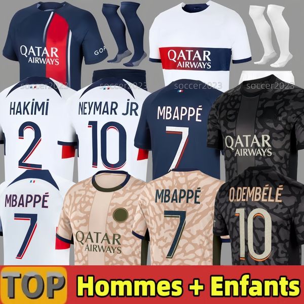 4º Camisas de Futebol Jogador 10 MBAPPE Camisa de Futebol Hakimi SERGIO RAMOS M.ASENSION 23 24 Maillots Camisa de Futebol 2024 Homens Crianças Kit Conjuntos Uniforme Enfants LEE KANG IN