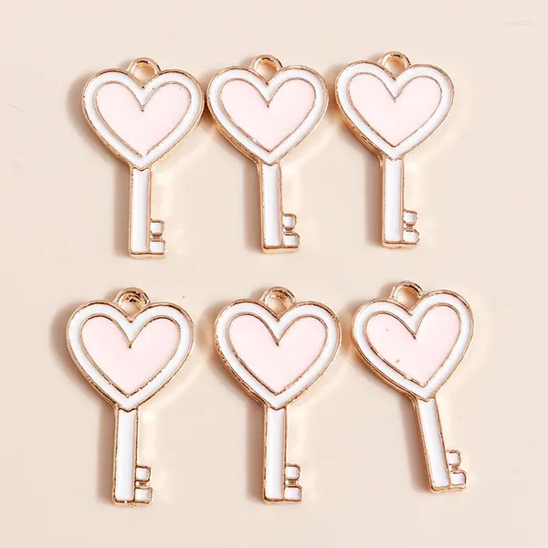Подвески 10 шт. 23 13 мм милые эмалированные ключи в форме сердца для DIY серьги, браслеты, ожерелья, подвески, аксессуары для изготовления ювелирных изделий